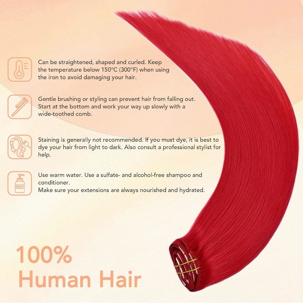 Human Hair Clip In Extensions - Red - Picture 9 of 9